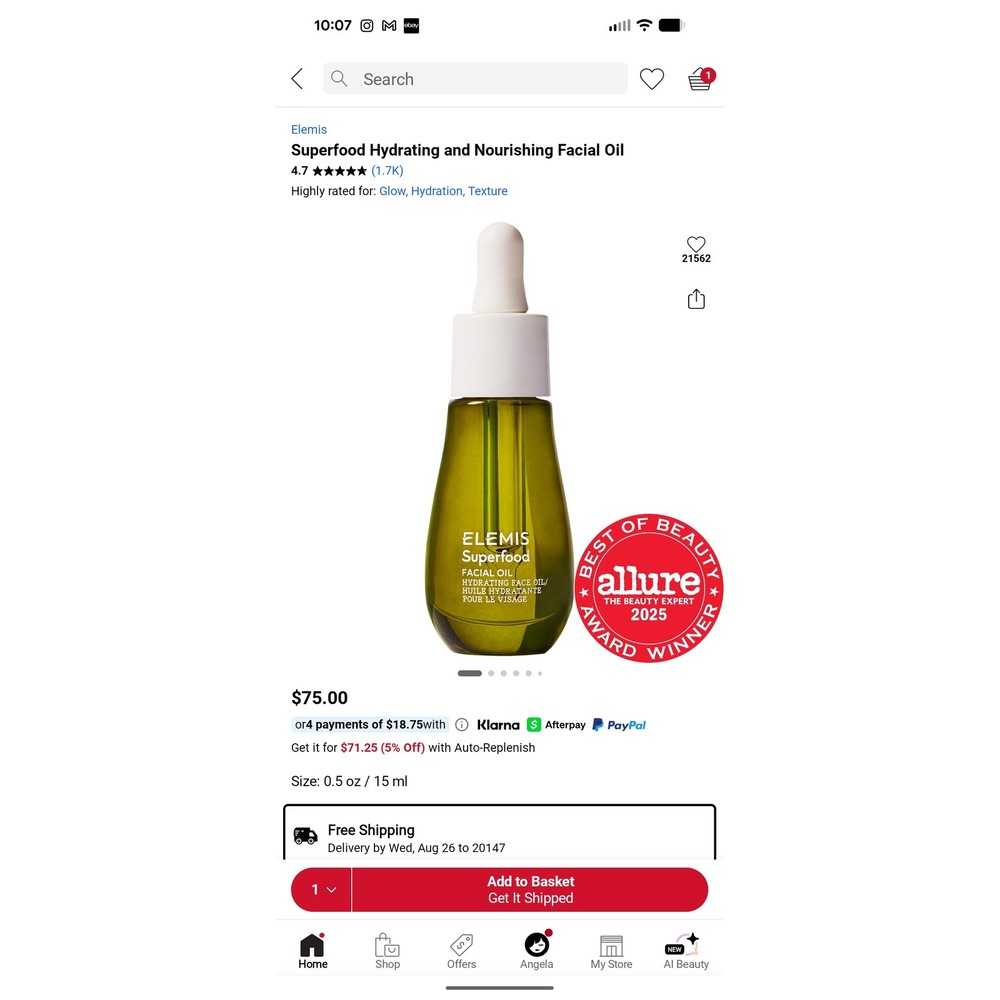 NIB Elemis Superfood Facial Oil Hydrating Nourishing Face Oil 15ml 0.5oz